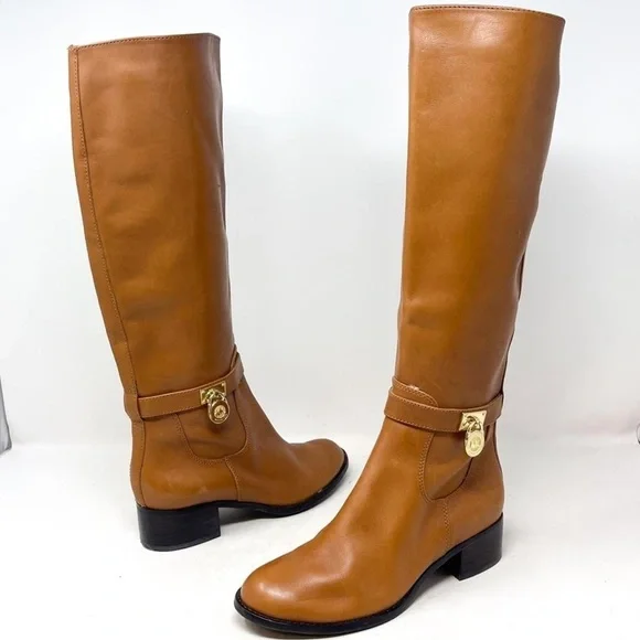 Michael Kors Genuine Leather Hamilton Riding Brown Leather Knee-High Boots - Picture 3 of 12